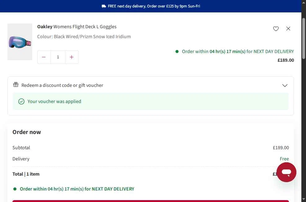 Snow+Rock checkout page showing Snow+Rock promo code box | Screenshot taken by SimplyCodes community member on Dec 12, 2025