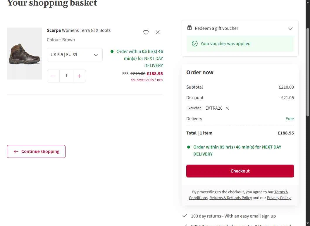 Snow+Rock checkout page showing Snow+Rock promo code box | Screenshot taken by SimplyCodes community member on Sep 17, 2025
