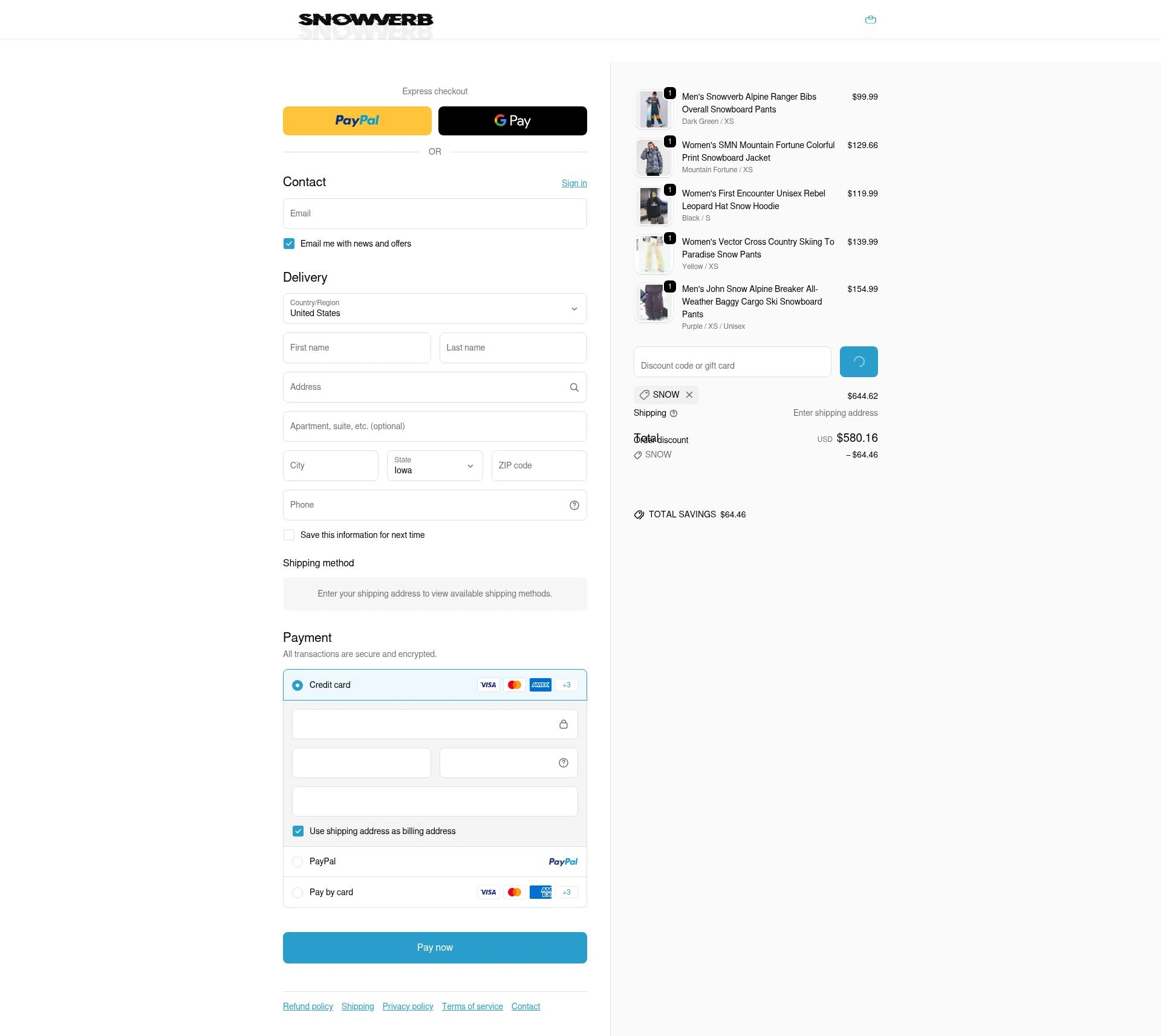 Snowverb checkout page showing Snowverb discount code box | Screenshot taken by SimplyCodes community member on Feb 18, 2026
