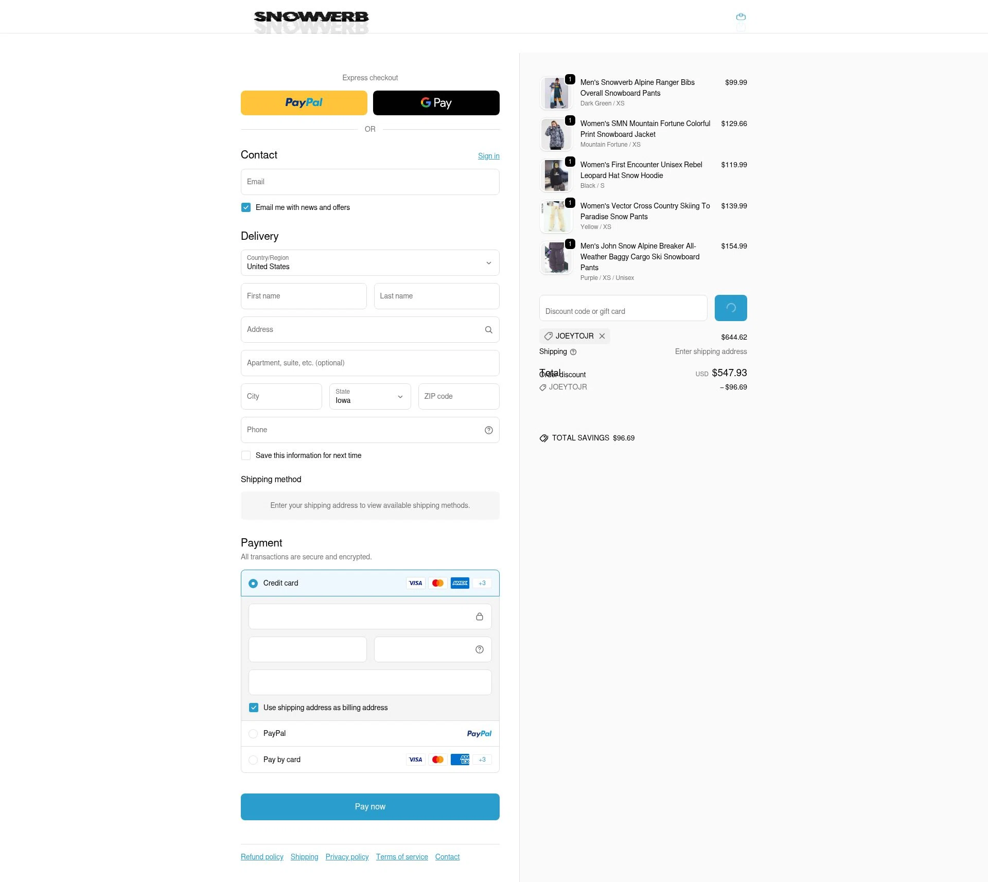 Snowverb checkout page showing Snowverb discount code box | Screenshot taken by SimplyCodes community member on Feb 18, 2026