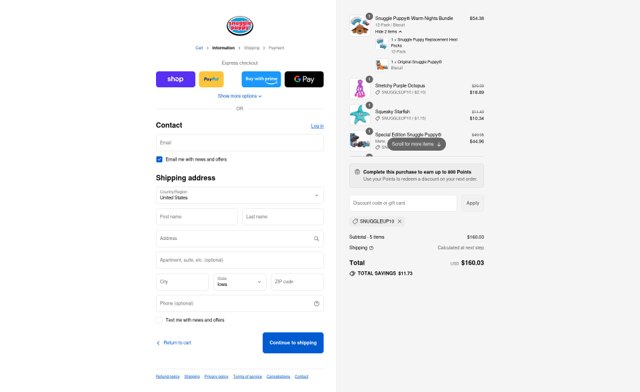 Snuggle Puppy checkout page showing Snuggle Puppy discount code box | Screenshot taken by SimplyCodes community member on Sep 4, 2025