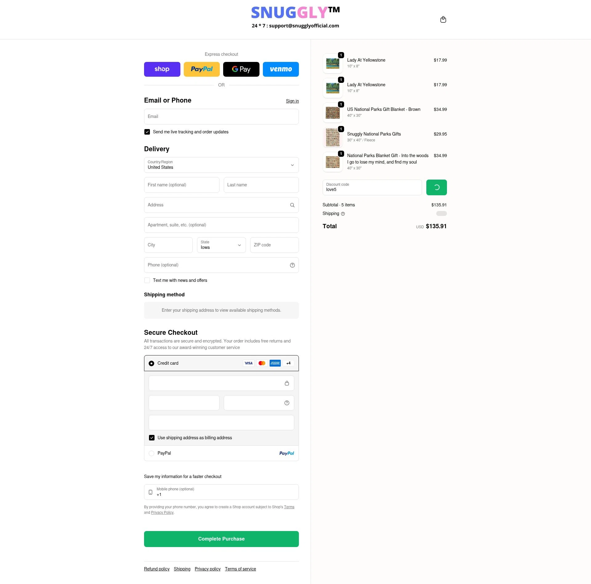 Snuggly checkout page showing Snuggly discount code box | Screenshot taken by SimplyCodes community member on Feb 1, 2026
