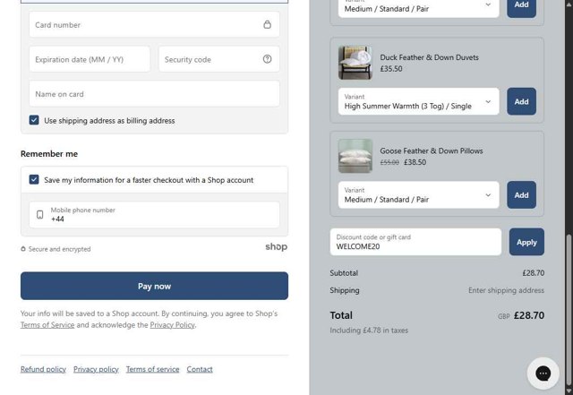 Soak and Sleep checkout page showing Soak and Sleep discount code box | Screenshot taken by SimplyCodes community member on Aug 28, 2025