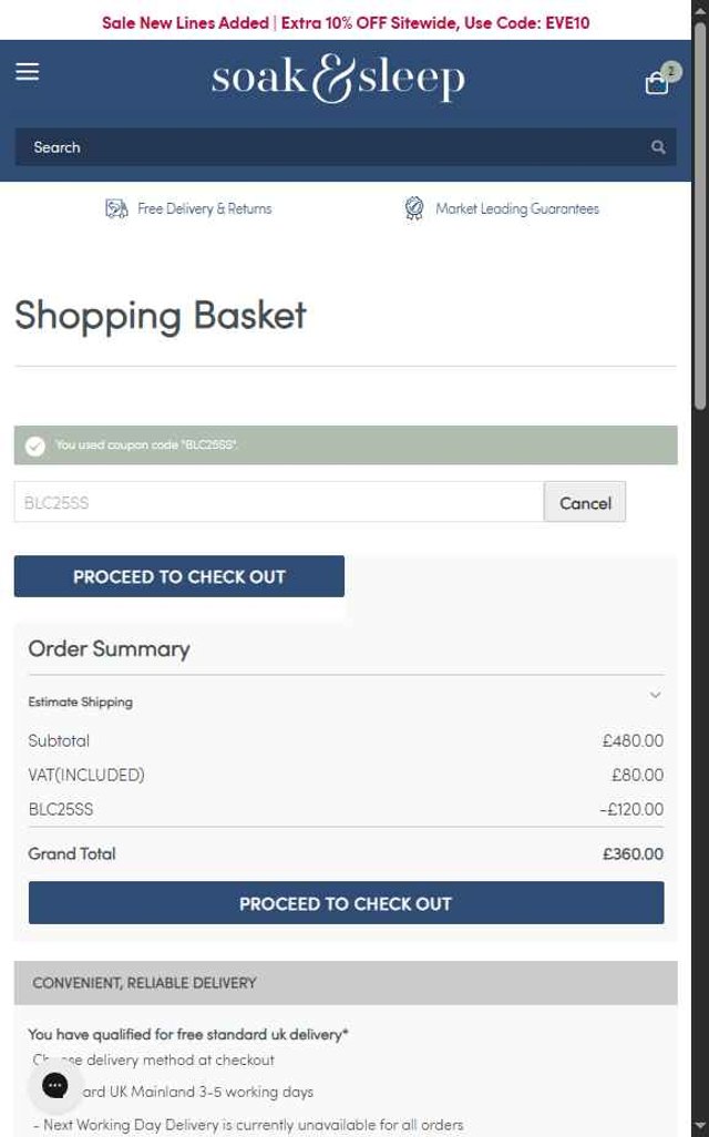 Soak and Sleep checkout page showing Soak and Sleep discount code box | Screenshot taken by SimplyCodes community member on Aug 16, 2025