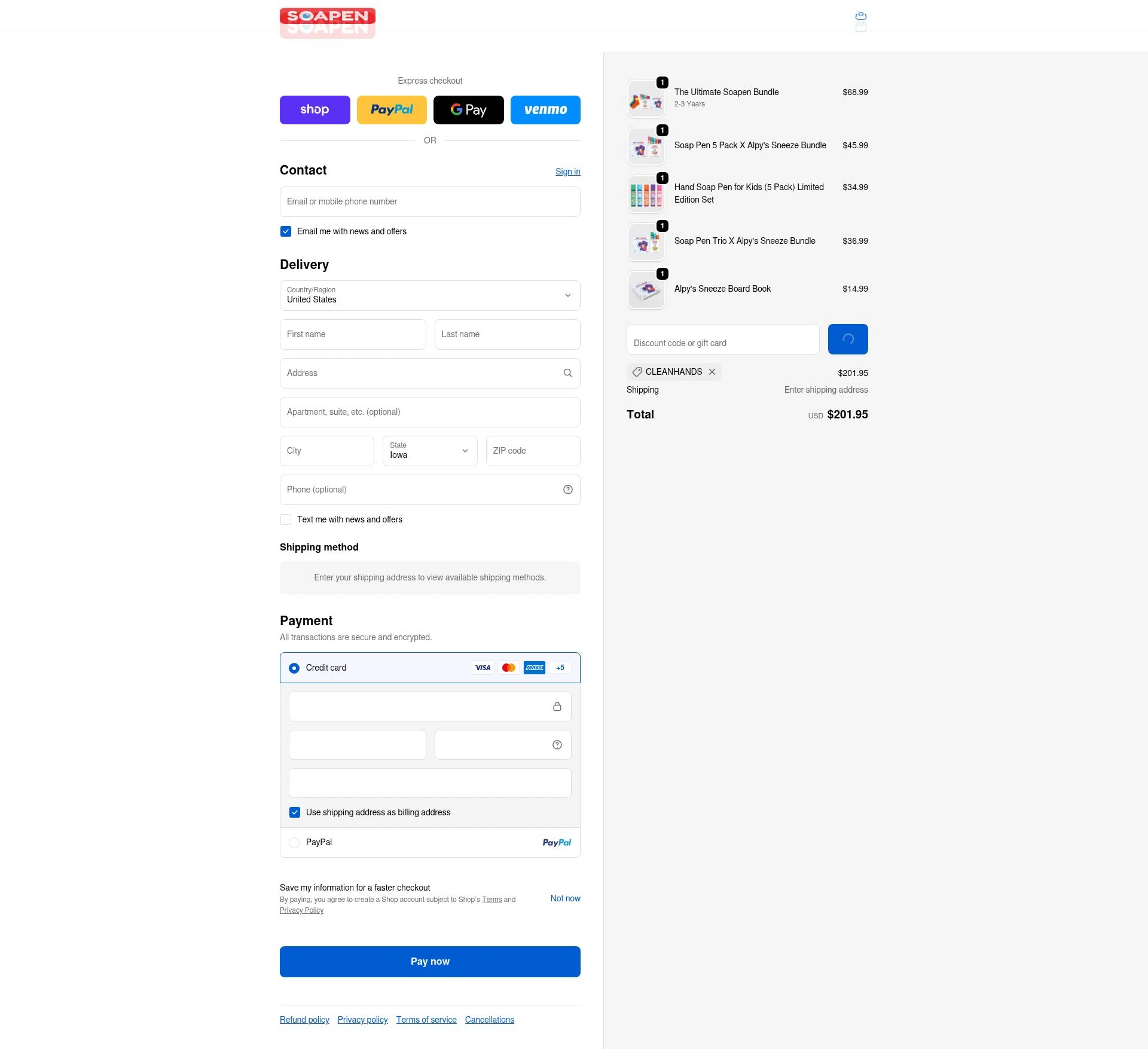 SoaPen checkout page showing SoaPen promo code box | Screenshot taken by SimplyCodes community member on Feb 16, 2026