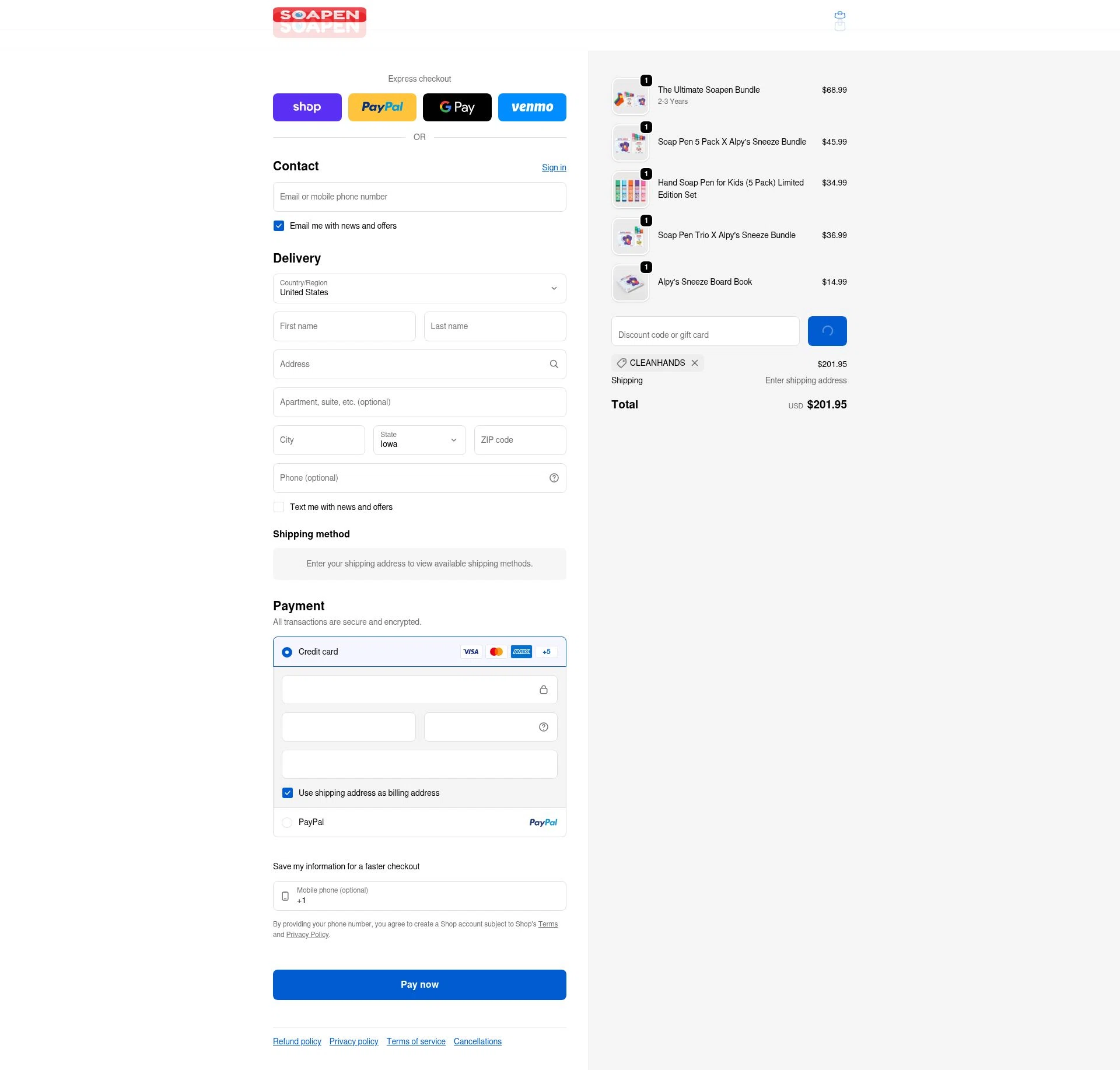 SoaPen checkout page showing SoaPen promo code box | Screenshot taken by SimplyCodes community member on Feb 20, 2026
