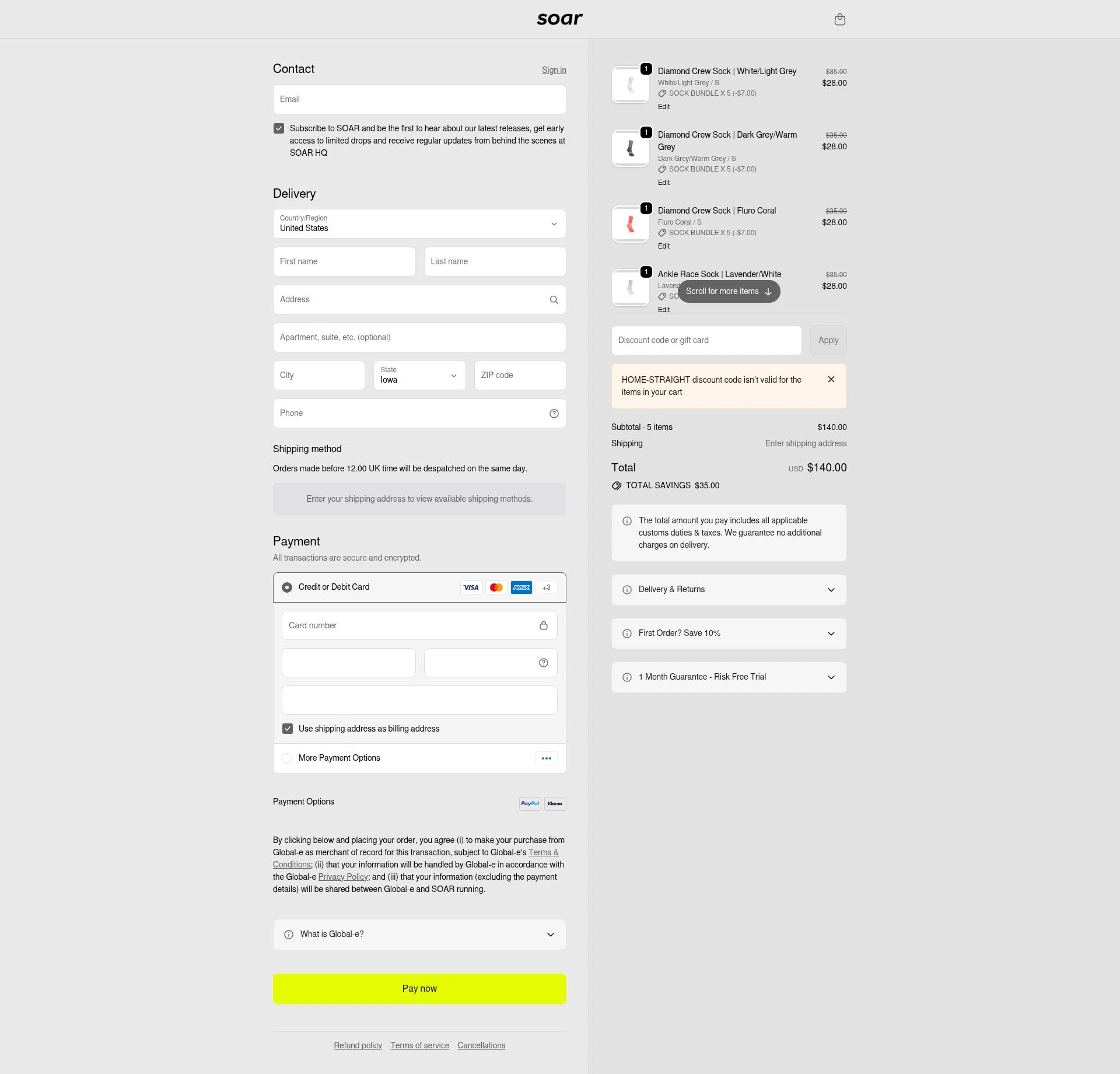 SOAR Running checkout page showing SOAR Running promo code box | Screenshot taken by SimplyCodes community member on Feb 20, 2026