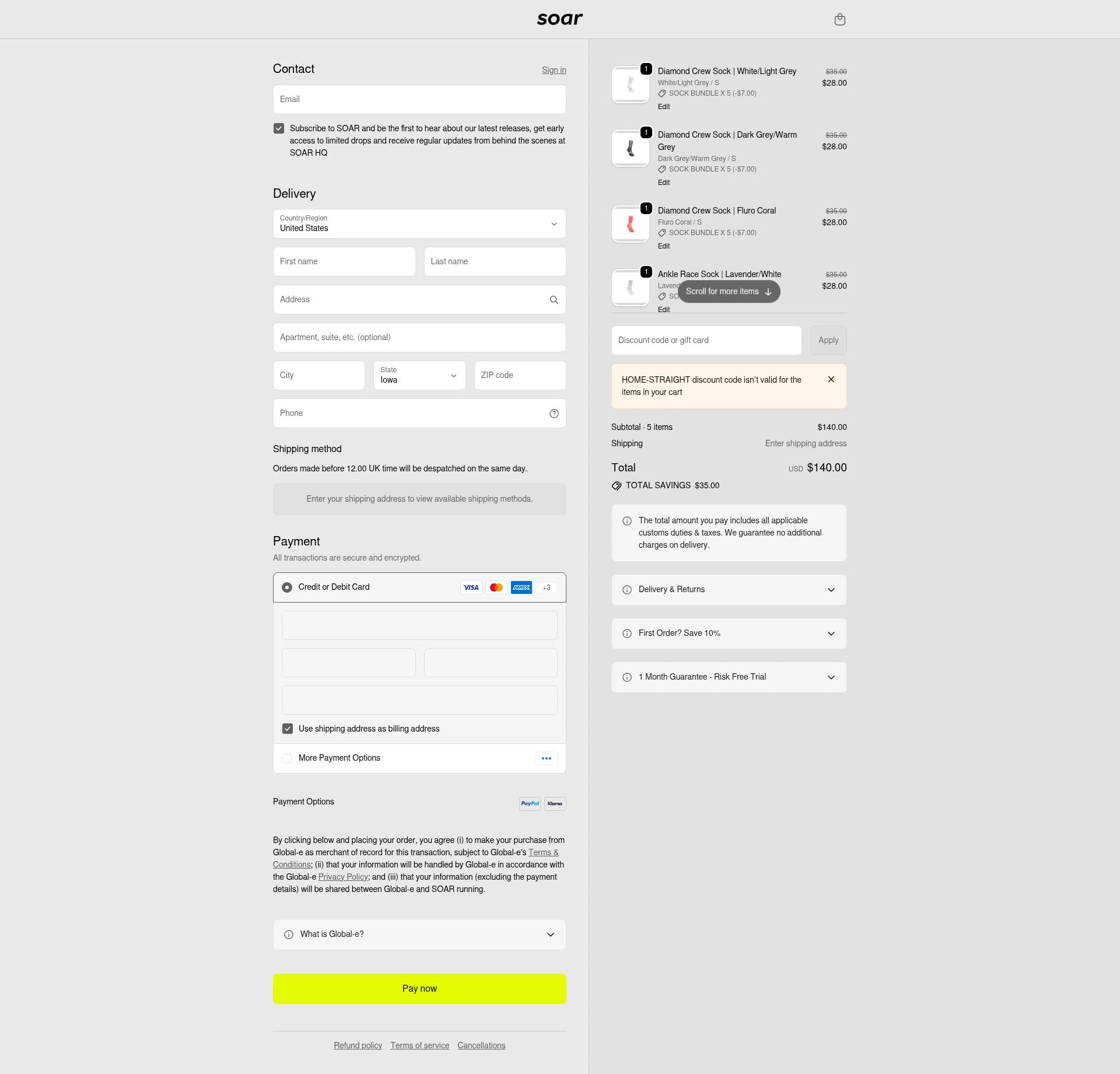 SOAR Running checkout page showing SOAR Running promo code box | Screenshot taken by SimplyCodes community member on Feb 11, 2026
