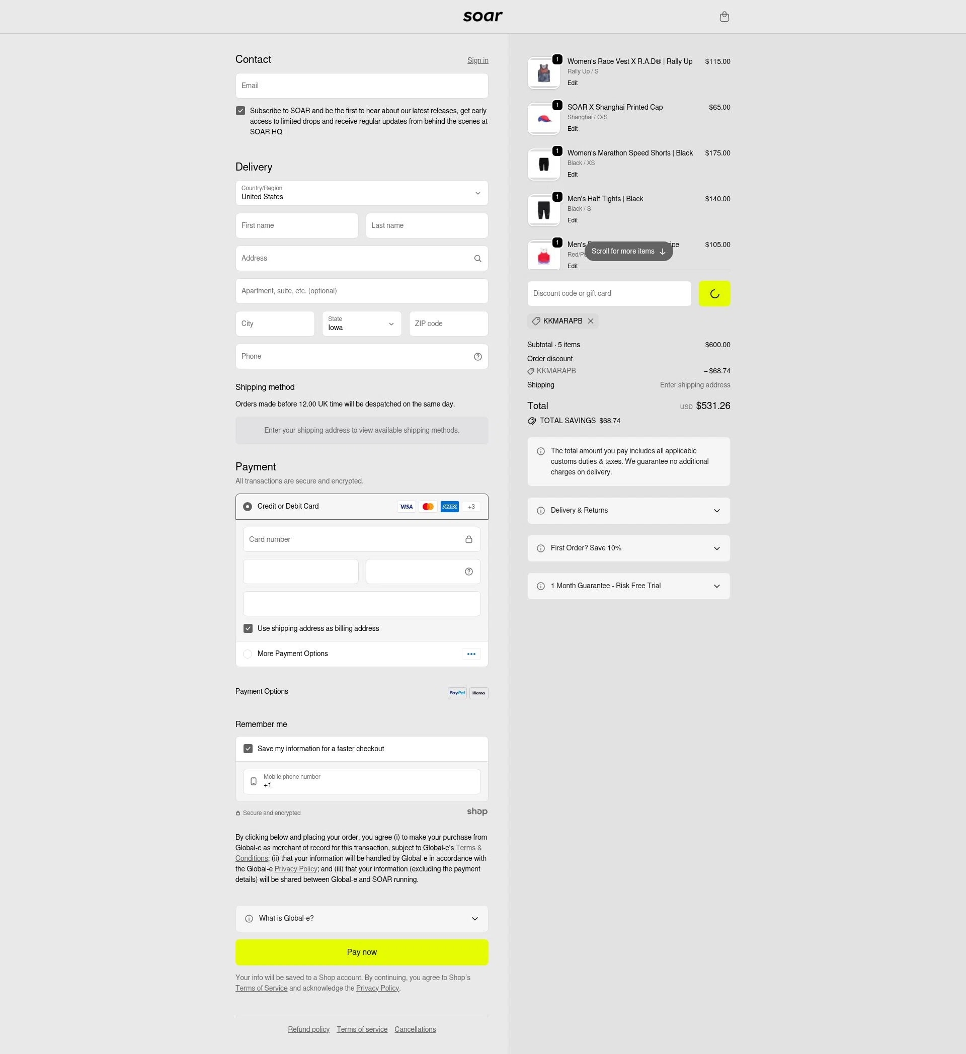 SOAR Running checkout page showing SOAR Running promo code box | Screenshot taken by SimplyCodes community member on Jan 20, 2026