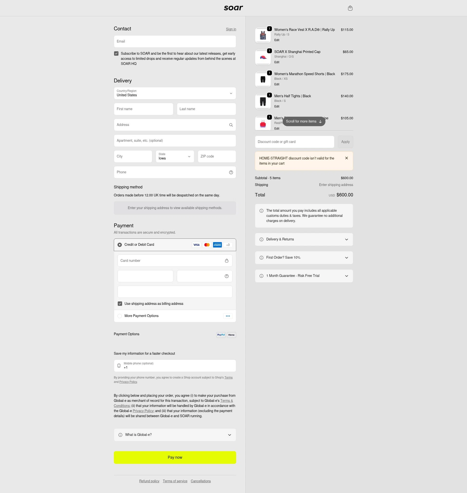SOAR Running checkout page showing SOAR Running promo code box | Screenshot taken by SimplyCodes community member on Feb 7, 2026