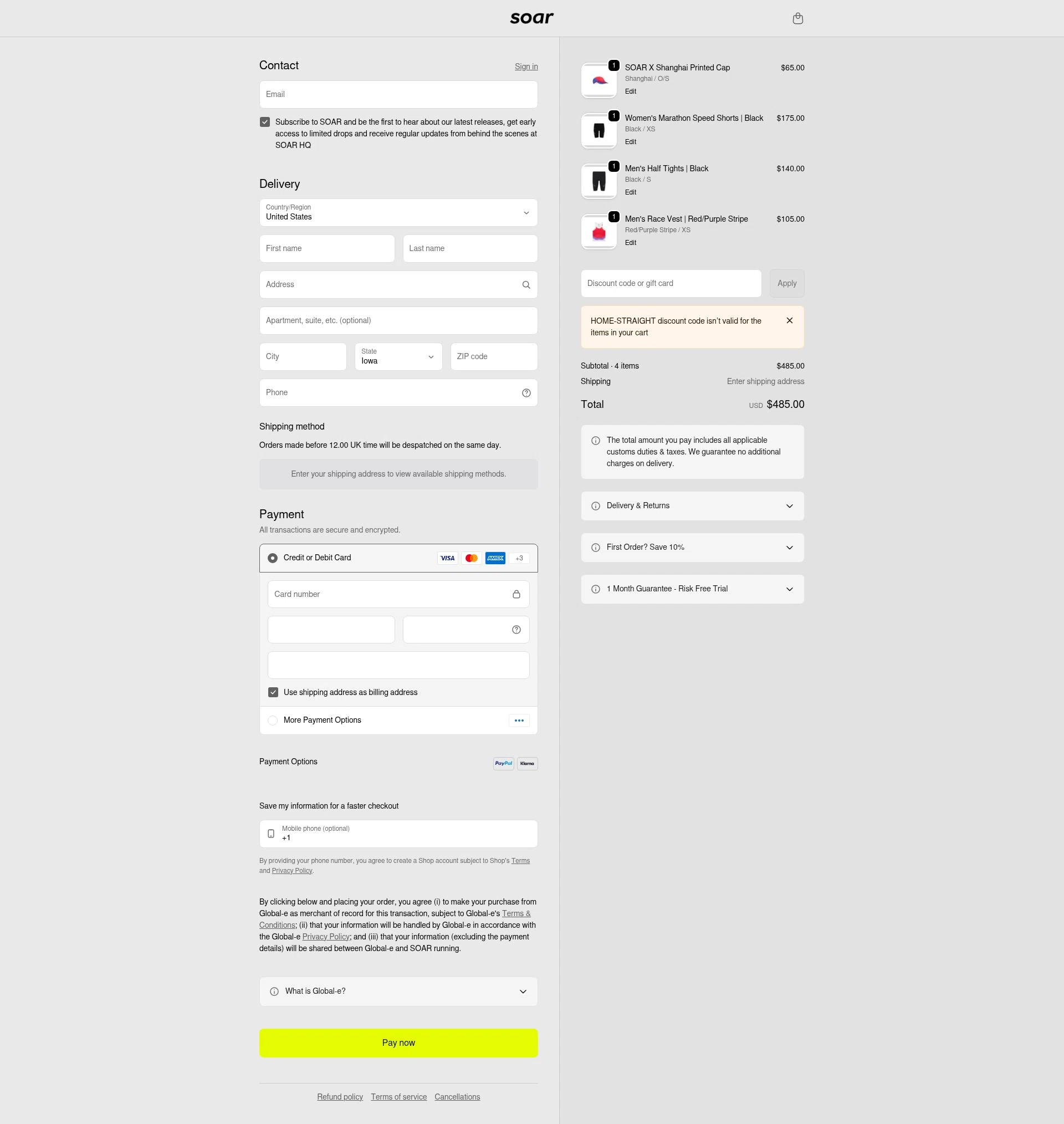 SOAR Running checkout page showing SOAR Running promo code box | Screenshot taken by SimplyCodes community member on Feb 2, 2026