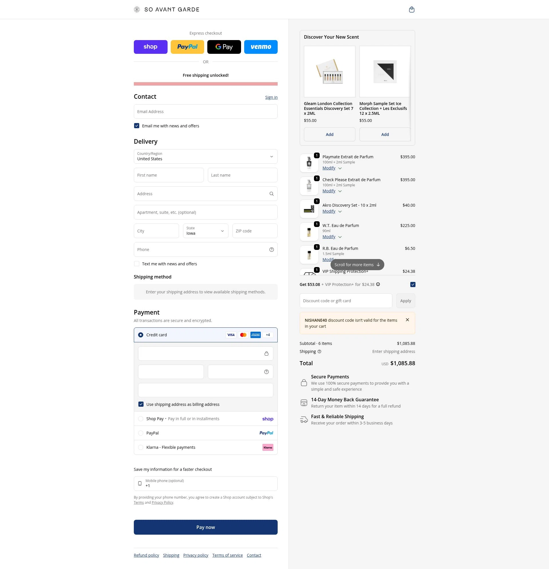 So Avant Garde checkout page showing So Avant Garde discount code box | Screenshot taken by SimplyCodes community member on Feb 24, 2026