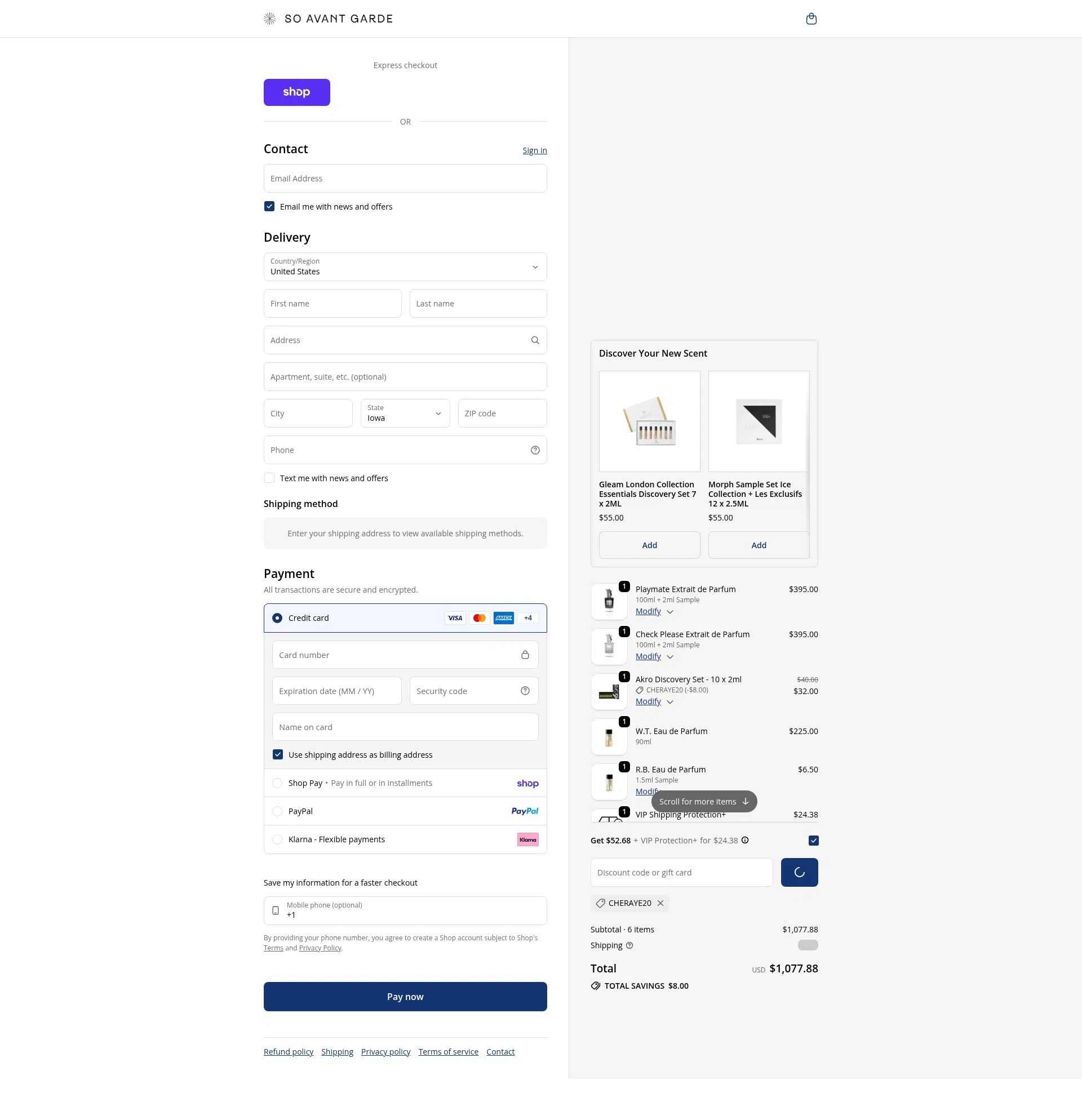 So Avant Garde checkout page showing So Avant Garde discount code box | Screenshot taken by SimplyCodes community member on Feb 24, 2026