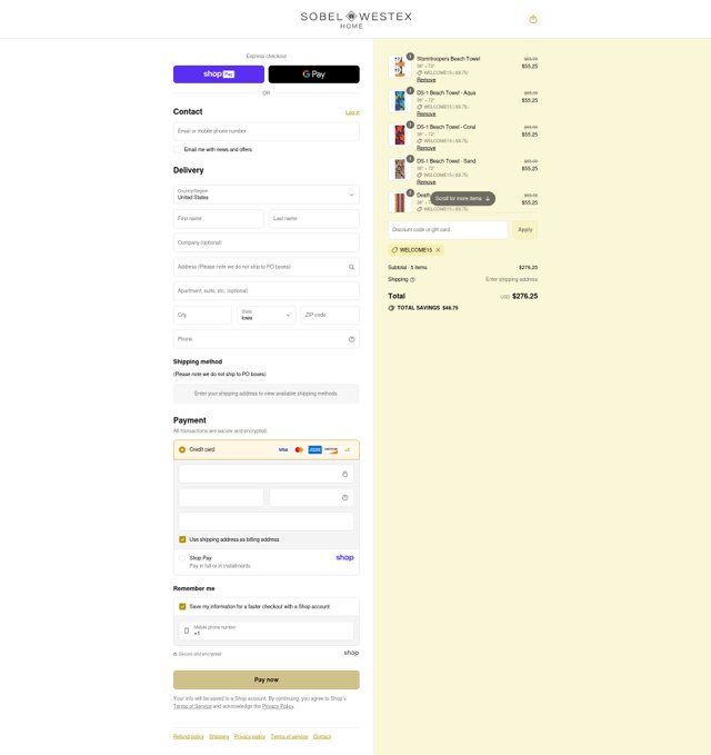 Sobel at Home checkout page showing Sobel at Home promo code box | Screenshot taken by SimplyCodes community member on Aug 15, 2025