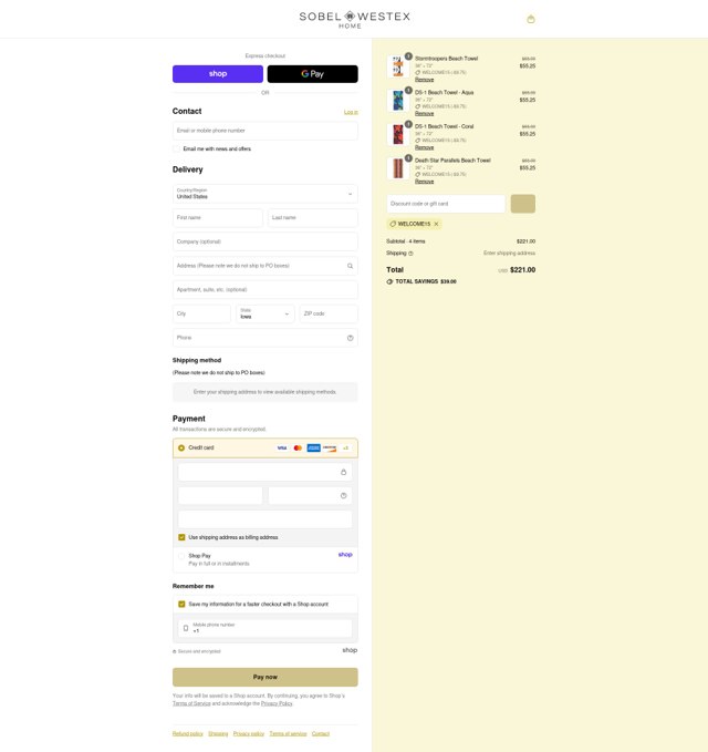 Sobel at Home checkout page showing Sobel at Home promo code box | Screenshot taken by SimplyCodes community member on Sep 2, 2025