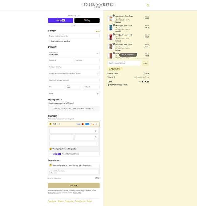 Sobel at Home checkout page showing Sobel at Home promo code box | Screenshot taken by SimplyCodes community member on Aug 11, 2025
