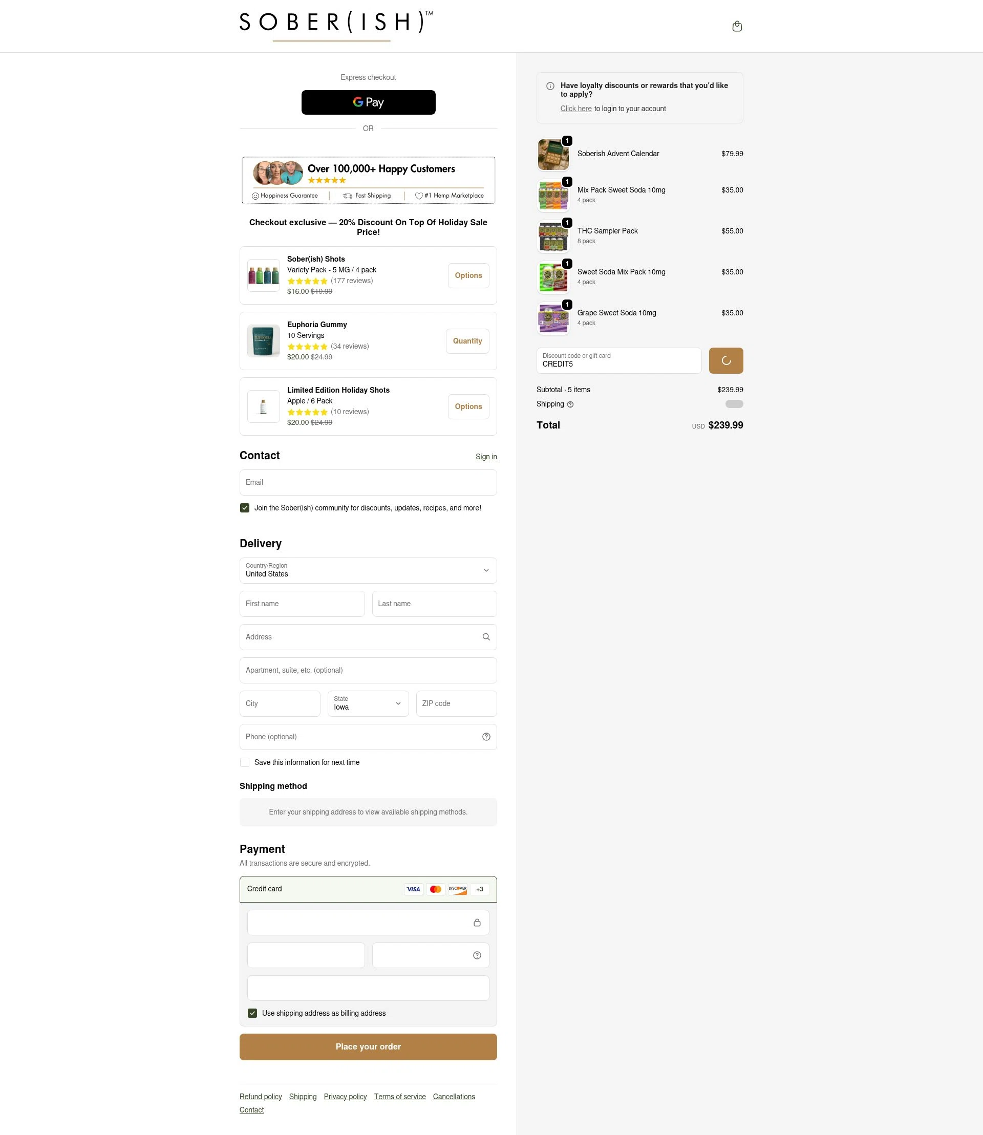 Sober(ish) checkout page showing Sober(ish) discount code box | Screenshot taken by SimplyCodes community member on Dec 16, 2025