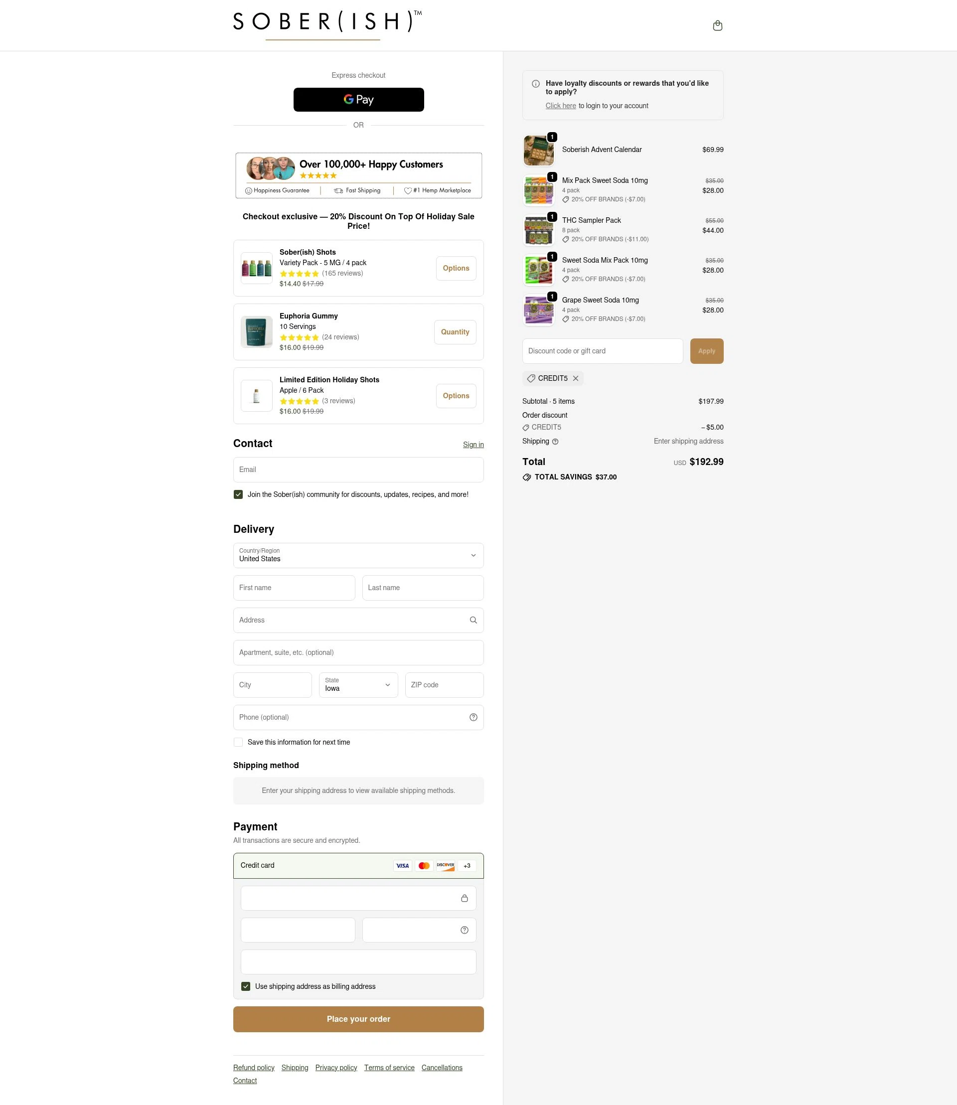 Sober(ish) checkout page showing Sober(ish) discount code box | Screenshot taken by SimplyCodes community member on Nov 24, 2025