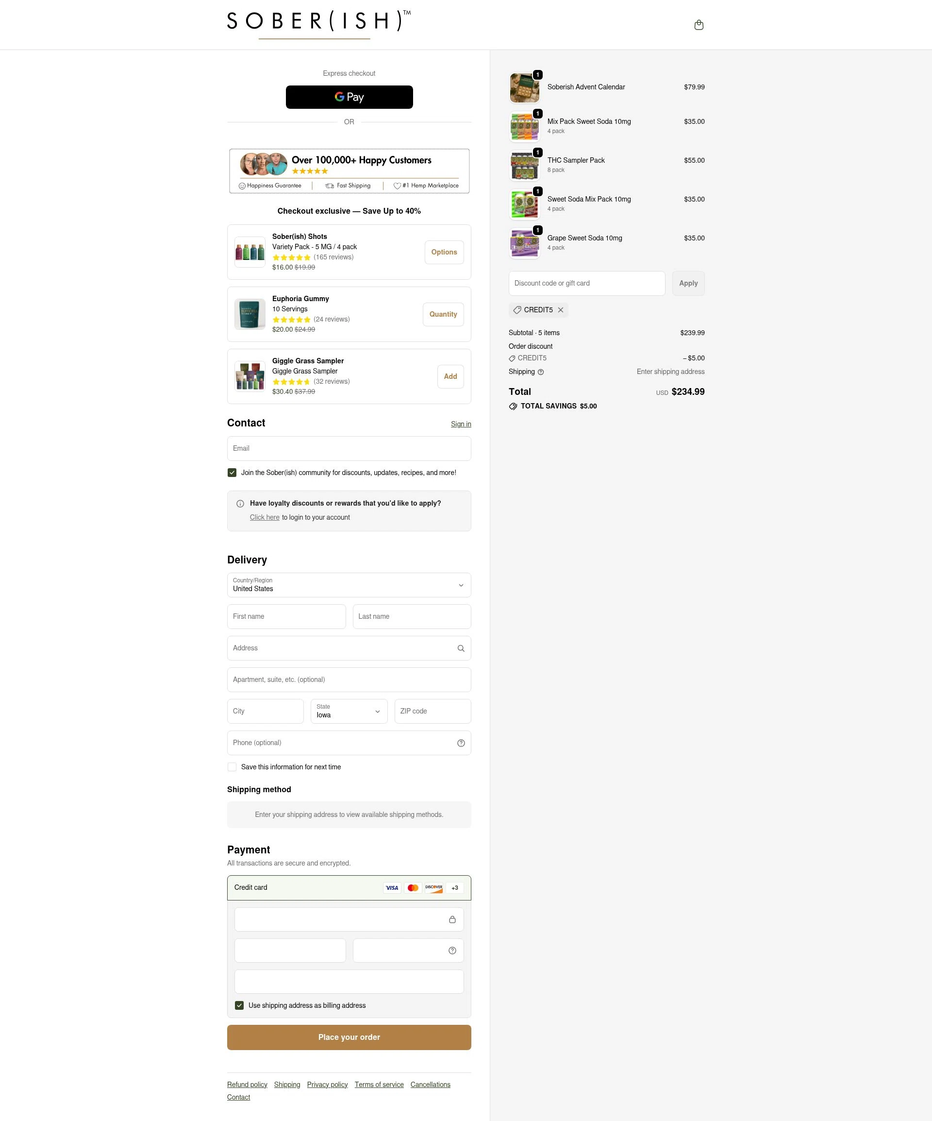Sober(ish) checkout page showing Sober(ish) discount code box | Screenshot taken by SimplyCodes community member on Nov 19, 2025