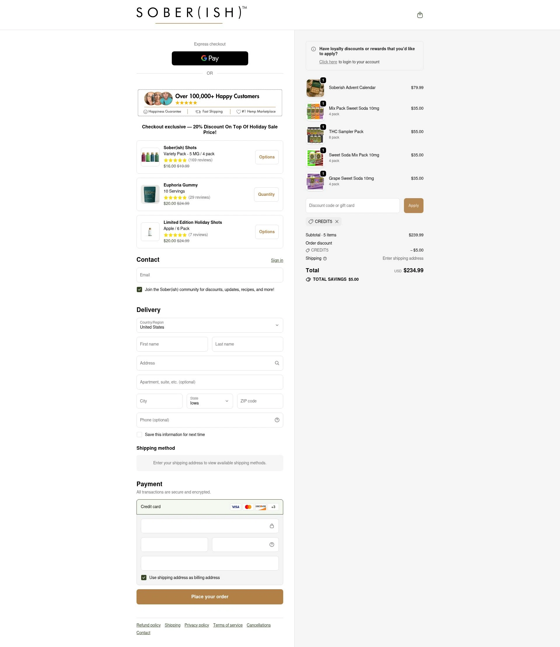 Sober(ish) checkout page showing Sober(ish) discount code box | Screenshot taken by SimplyCodes community member on Dec 5, 2025