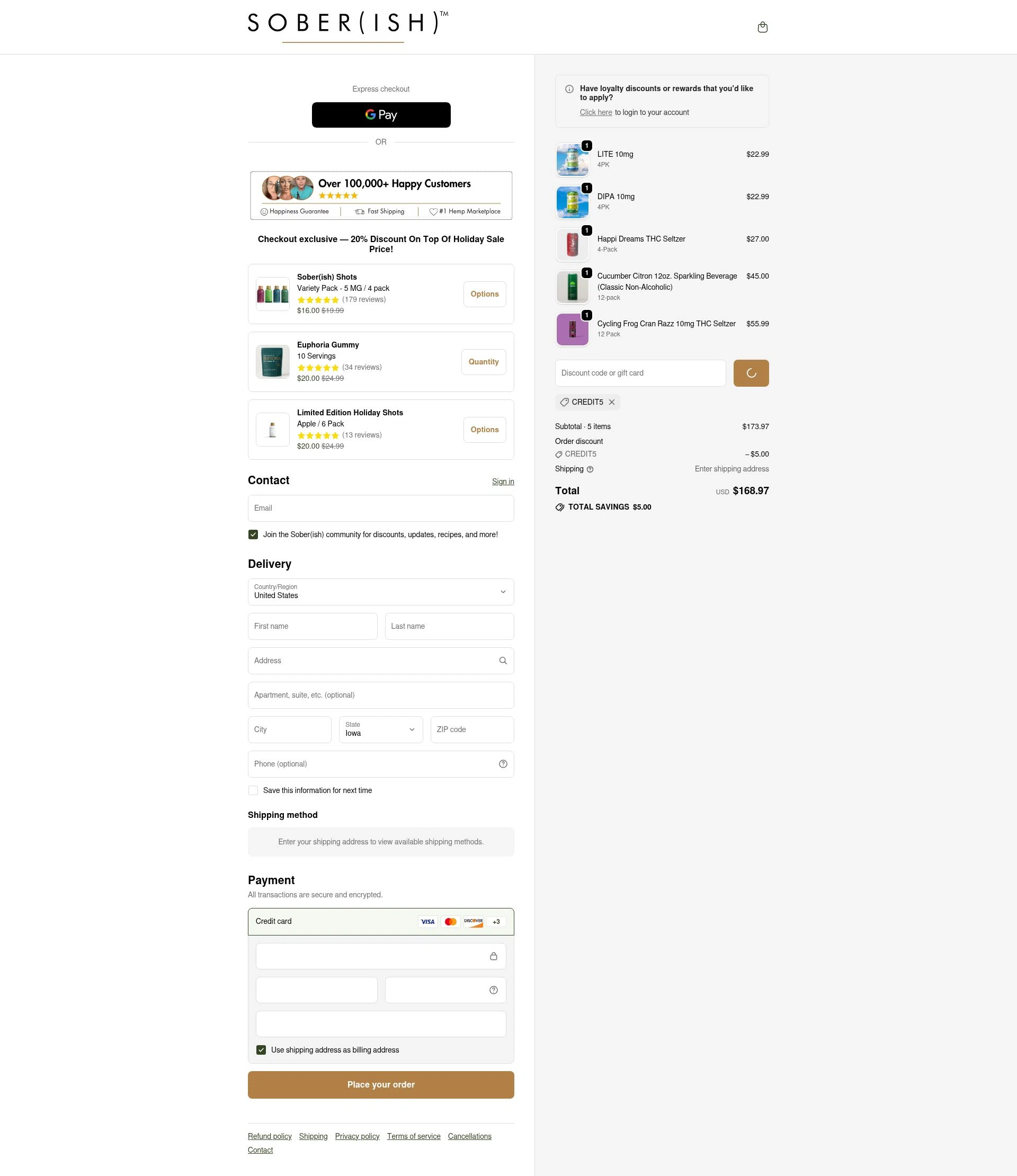 Sober(ish) checkout page showing Sober(ish) discount code box | Screenshot taken by SimplyCodes community member on Jan 2, 2026