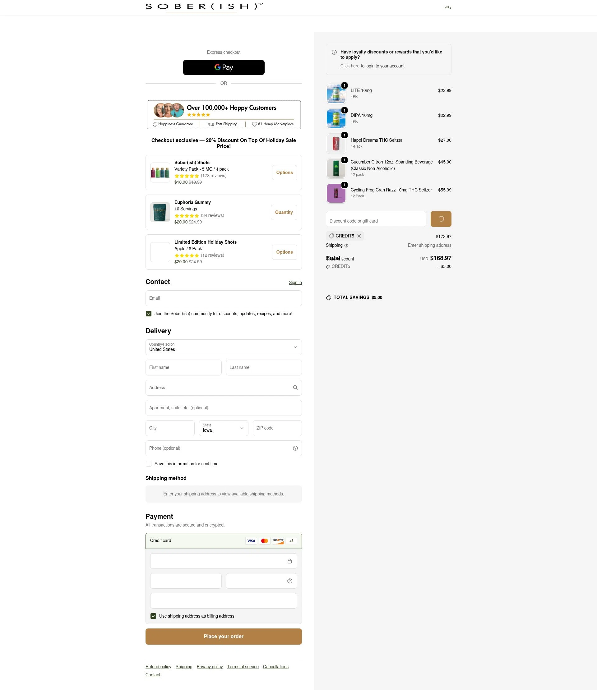 Sober(ish) checkout page showing Sober(ish) discount code box | Screenshot taken by SimplyCodes community member on Dec 28, 2025