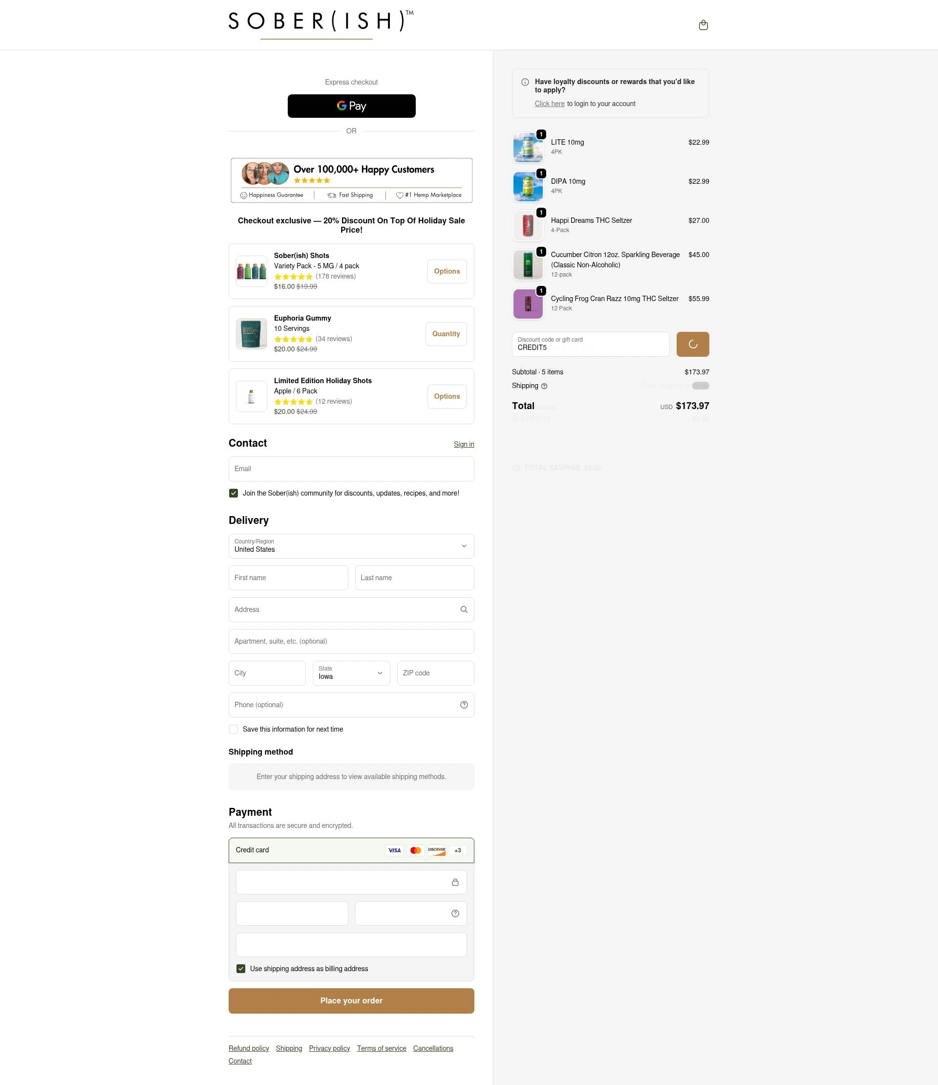 Sober(ish) checkout page showing Sober(ish) discount code box | Screenshot taken by SimplyCodes community member on Dec 23, 2025