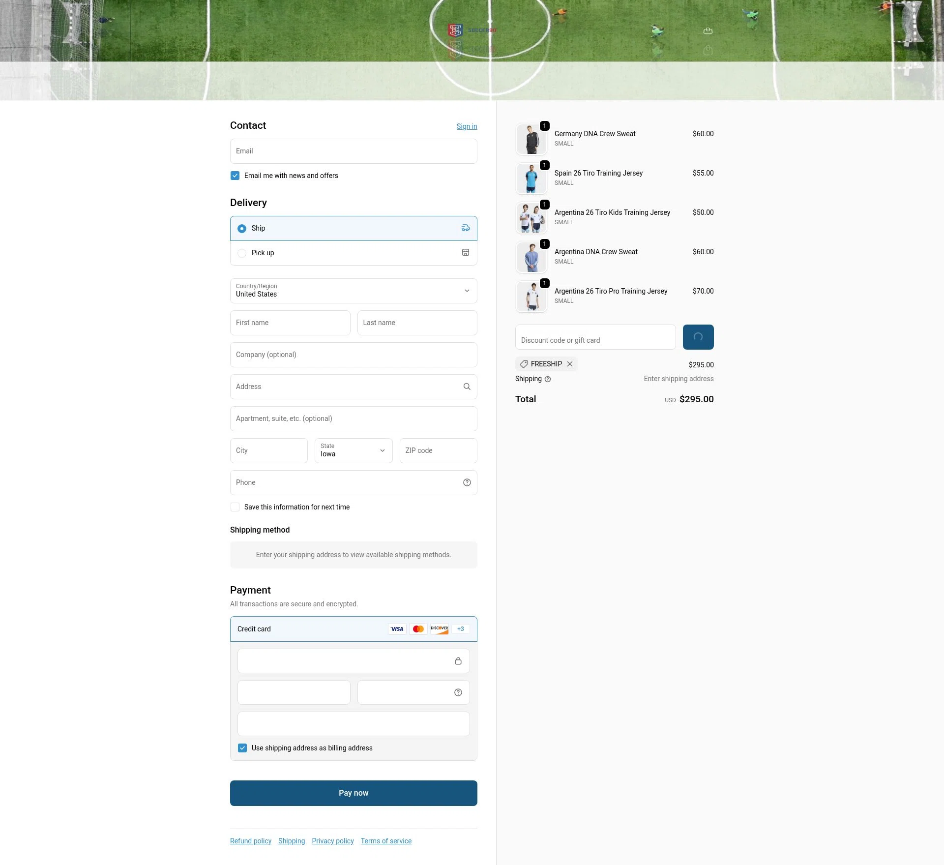 Soccer90 checkout page showing Soccer90 discount code box | Screenshot taken by SimplyCodes community member on Feb 18, 2026