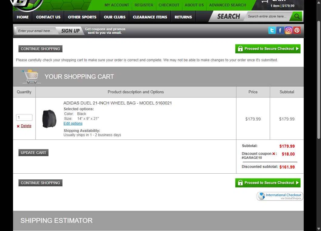 Soccer Garage checkout page showing Soccer Garage coupon code box | Screenshot taken by SimplyCodes community member on Dec 29, 2025