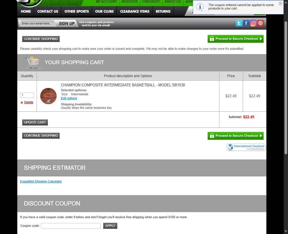 Soccer Garage checkout page showing Soccer Garage coupon code box | Screenshot taken by SimplyCodes community member on Oct 31, 2025