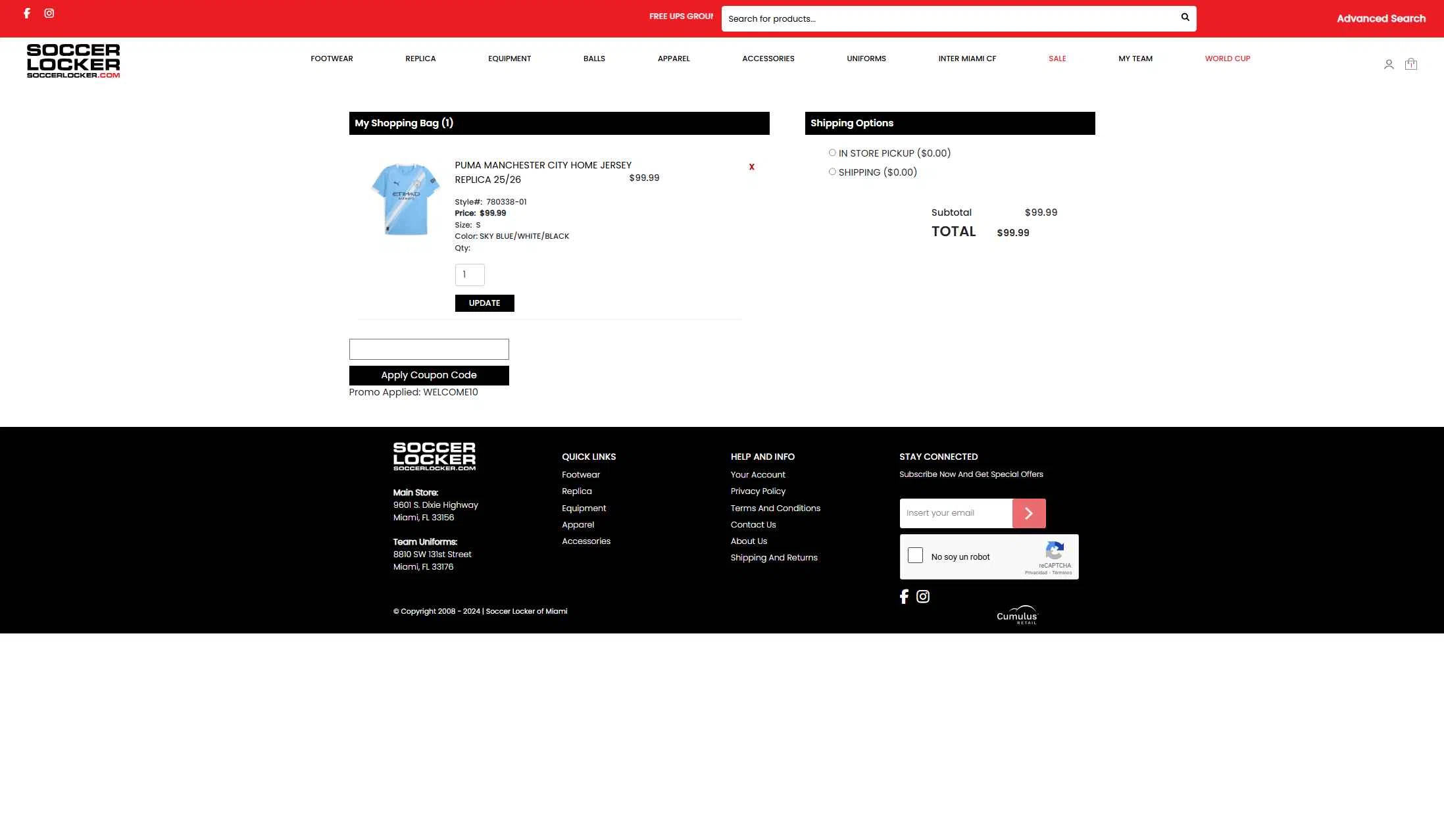Soccer Locker checkout page showing Soccer Locker promo code box | Screenshot taken by SimplyCodes community member on Jan 8, 2026