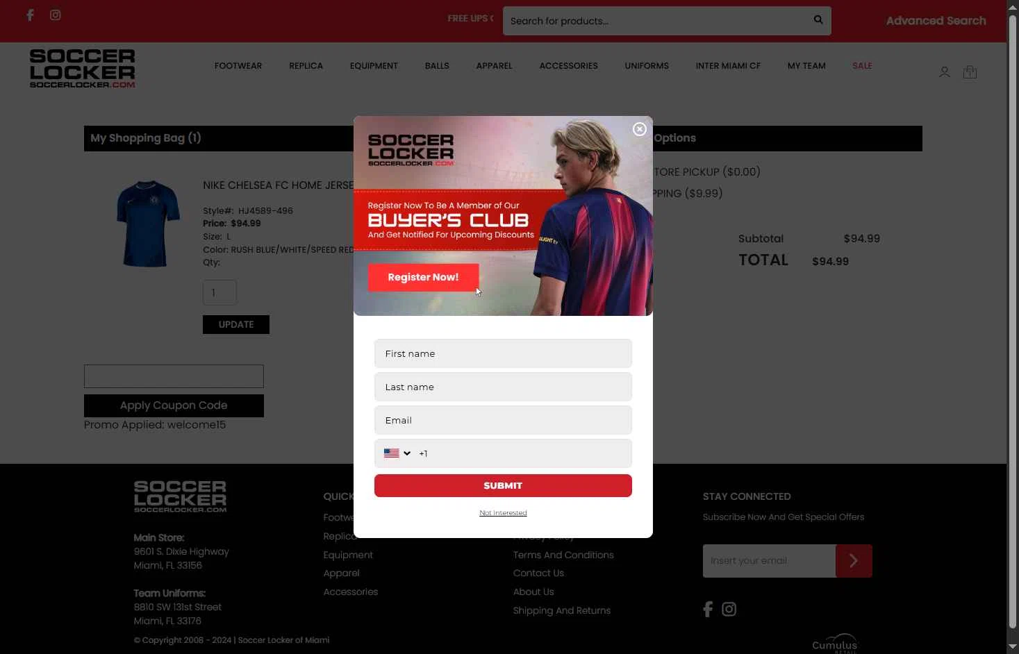 Soccer Locker checkout page showing Soccer Locker promo code box | Screenshot taken by SimplyCodes community member on Nov 16, 2025