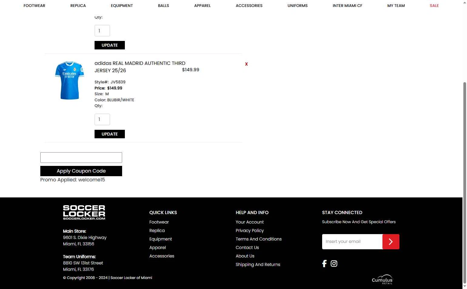 Soccer Locker checkout page showing Soccer Locker promo code box | Screenshot taken by SimplyCodes community member on Aug 23, 2025