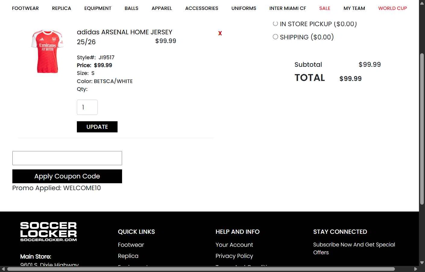 Soccer Locker checkout page showing Soccer Locker promo code box | Screenshot taken by SimplyCodes community member on Jan 8, 2026