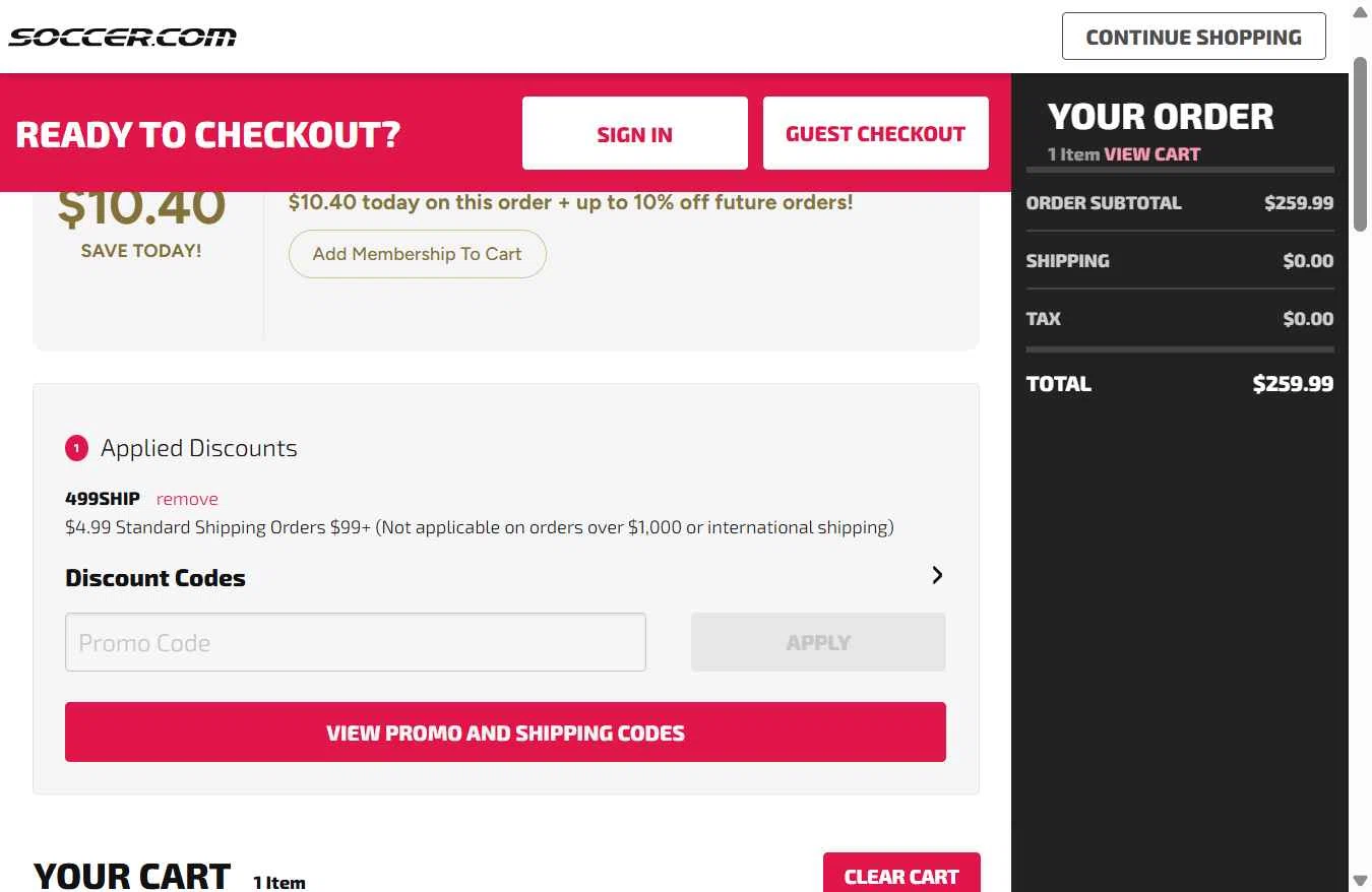 SoccerPro.com checkout page showing SoccerPro.com coupon code box | Screenshot taken by SimplyCodes community member on Dec 29, 2025