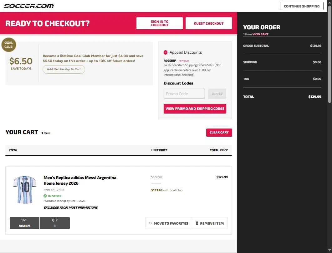SoccerPro.com checkout page showing SoccerPro.com coupon code box | Screenshot taken by SimplyCodes community member on Nov 30, 2025