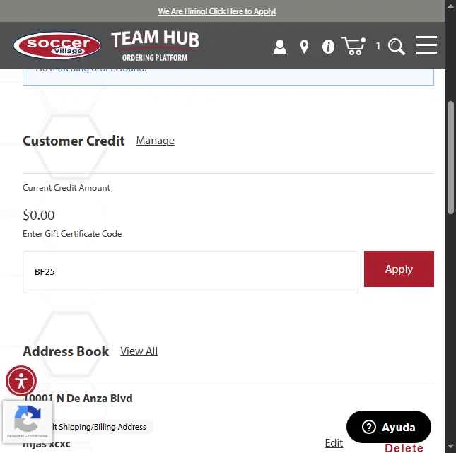 Soccer Village checkout page showing Soccer Village coupon code box | Screenshot taken by SimplyCodes community member on Dec 22, 2025