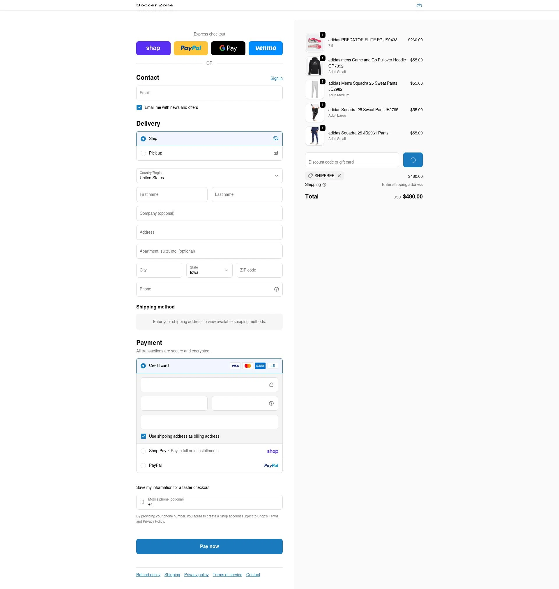 Soccer Zone checkout page showing Soccer Zone discount code box | Screenshot taken by SimplyCodes community member on Feb 5, 2026