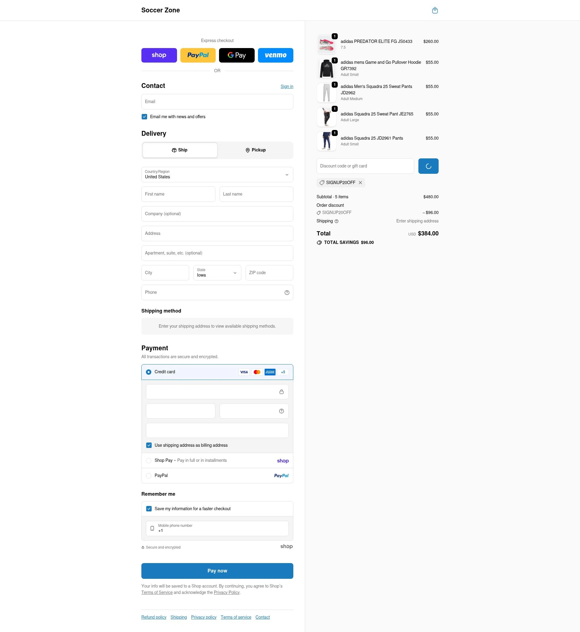 Soccer Zone checkout page showing Soccer Zone discount code box | Screenshot taken by SimplyCodes community member on Jan 22, 2026