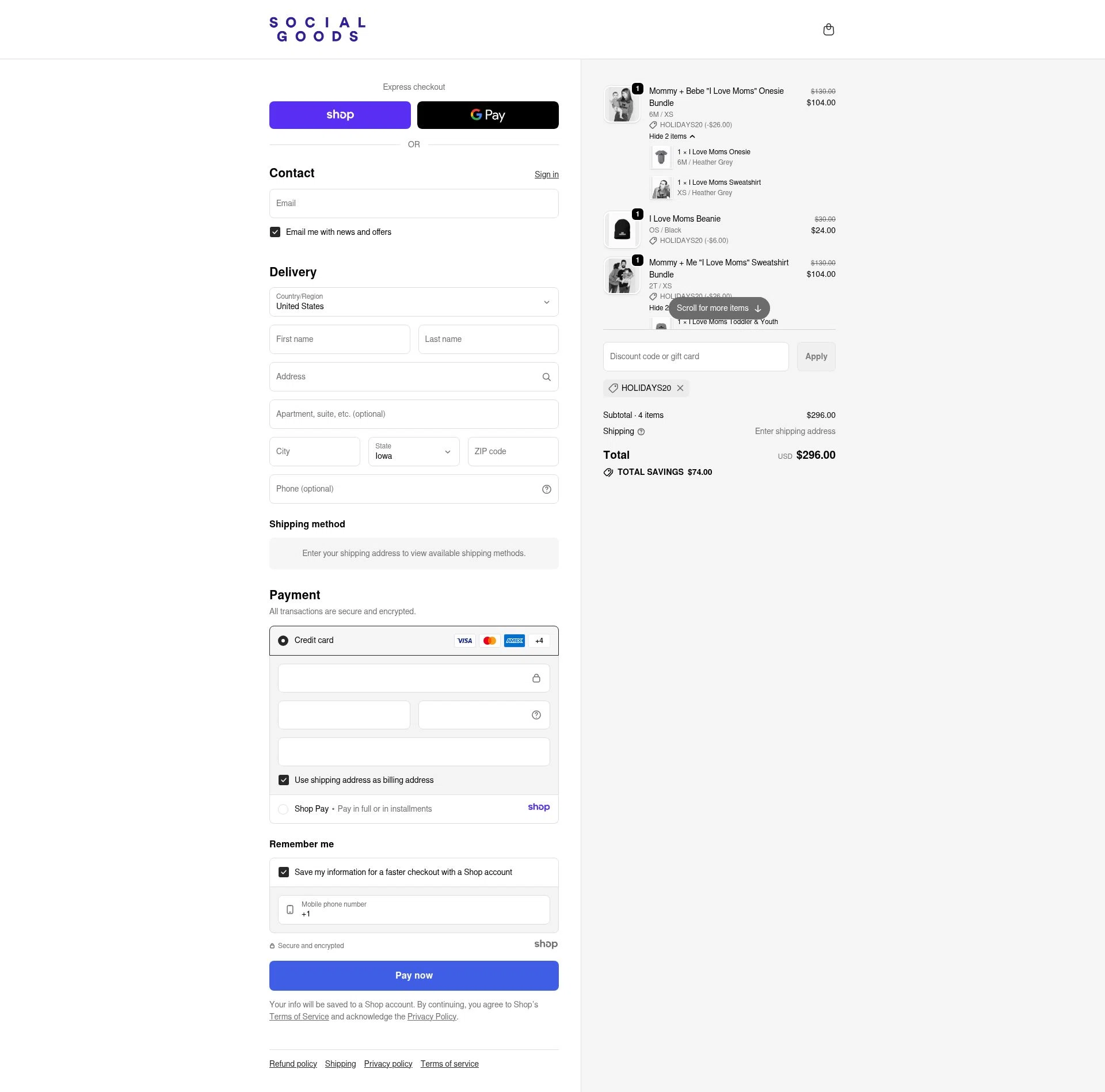 Social Goods checkout page showing Social Goods discount code box | Screenshot taken by SimplyCodes community member on Dec 1, 2025