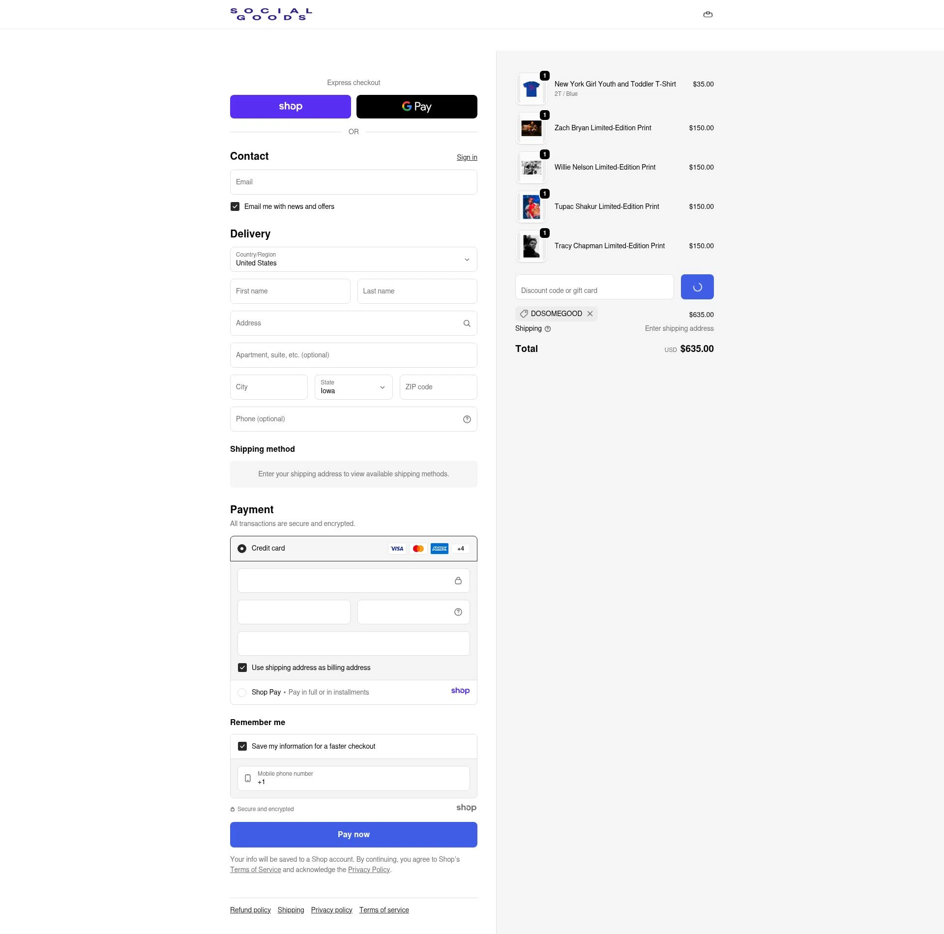 Social Goods checkout page showing Social Goods discount code box | Screenshot taken by SimplyCodes community member on Dec 19, 2025