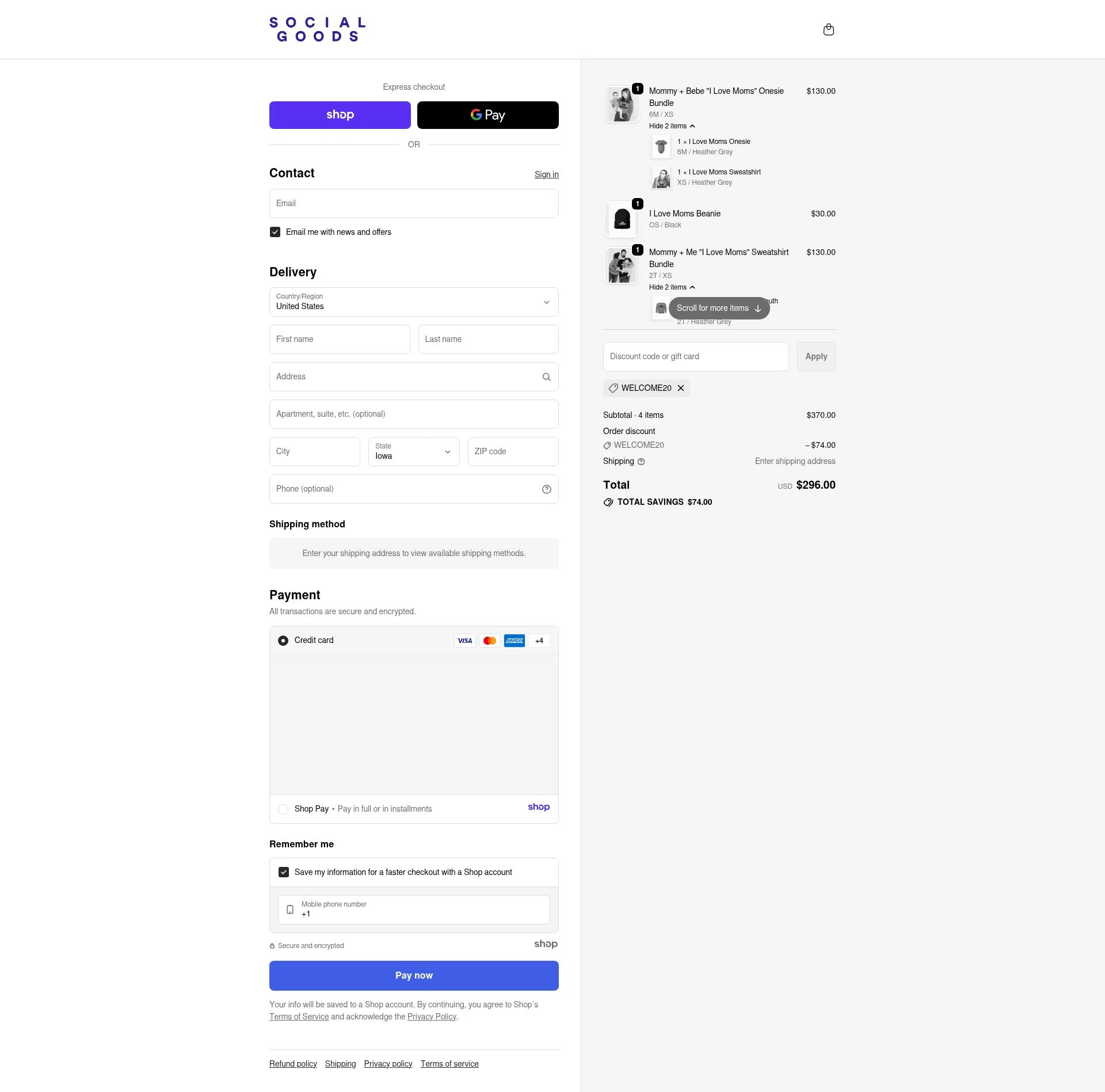 Social Goods checkout page showing Social Goods discount code box | Screenshot taken by SimplyCodes community member on Dec 1, 2025