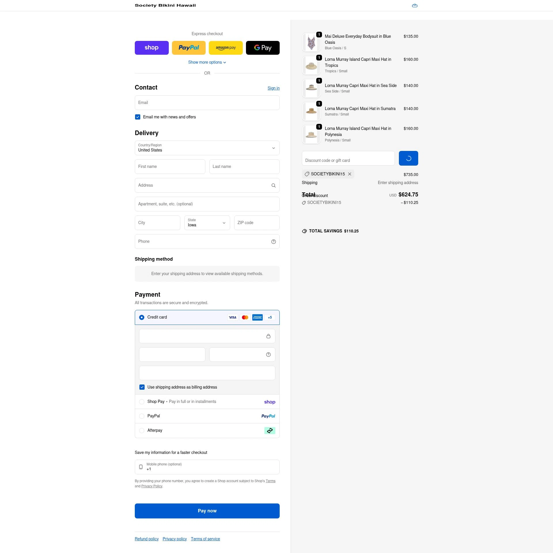 Society Bikini checkout page showing Society Bikini promo code box | Screenshot taken by SimplyCodes community member on Feb 17, 2026