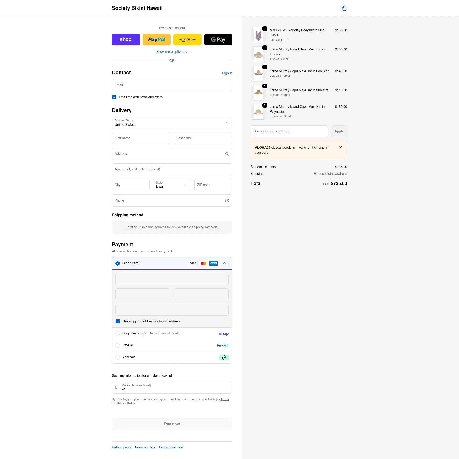 Society Bikini checkout page showing Society Bikini promo code box | Screenshot taken by SimplyCodes community member on Feb 17, 2026