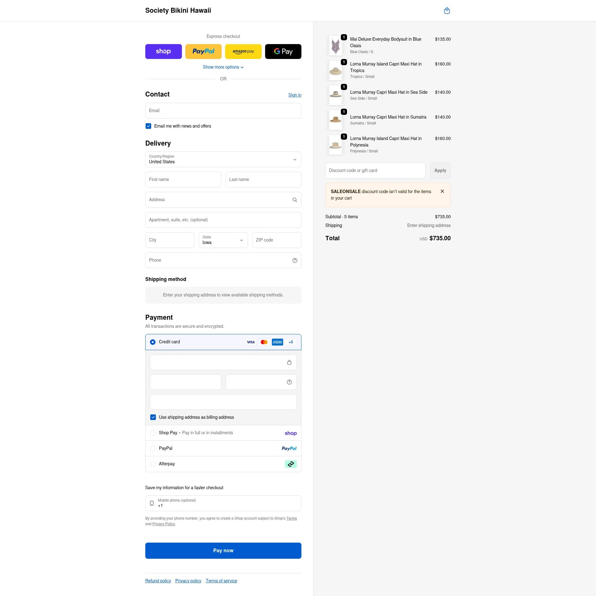 Society Bikini checkout page showing Society Bikini promo code box | Screenshot taken by SimplyCodes community member on Feb 13, 2026