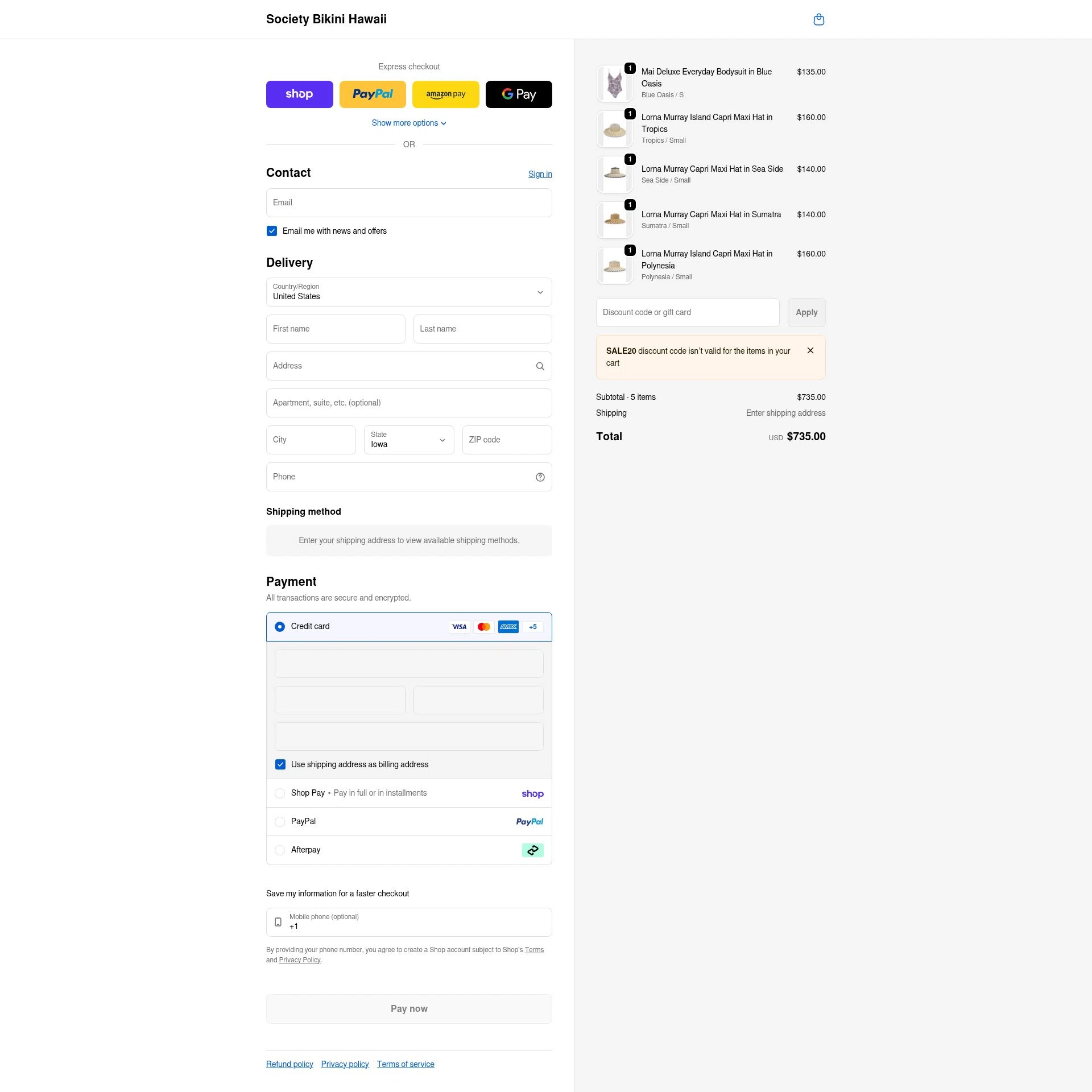 Society Bikini checkout page showing Society Bikini promo code box | Screenshot taken by SimplyCodes community member on Feb 13, 2026