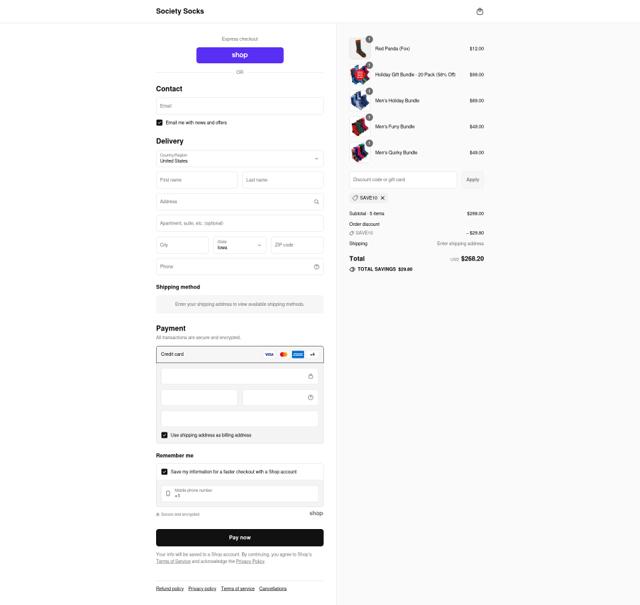 Society Socks checkout page showing Society Socks discount code box | Screenshot taken by SimplyCodes community member on Sep 15, 2025