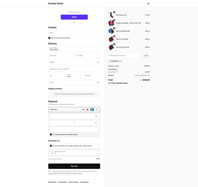 Society Socks checkout page showing Society Socks discount code box | Screenshot taken by SimplyCodes community member on Sep 15, 2025