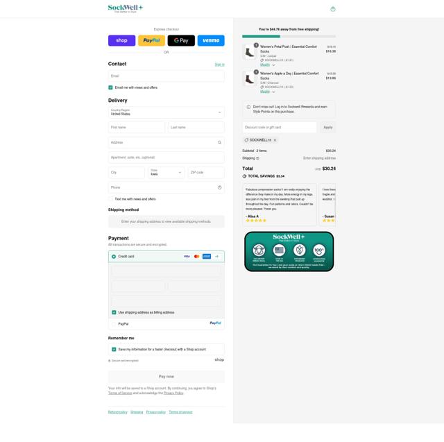 Sockwell checkout page showing Sockwell discount code box | Screenshot taken by SimplyCodes community member on Sep 13, 2025