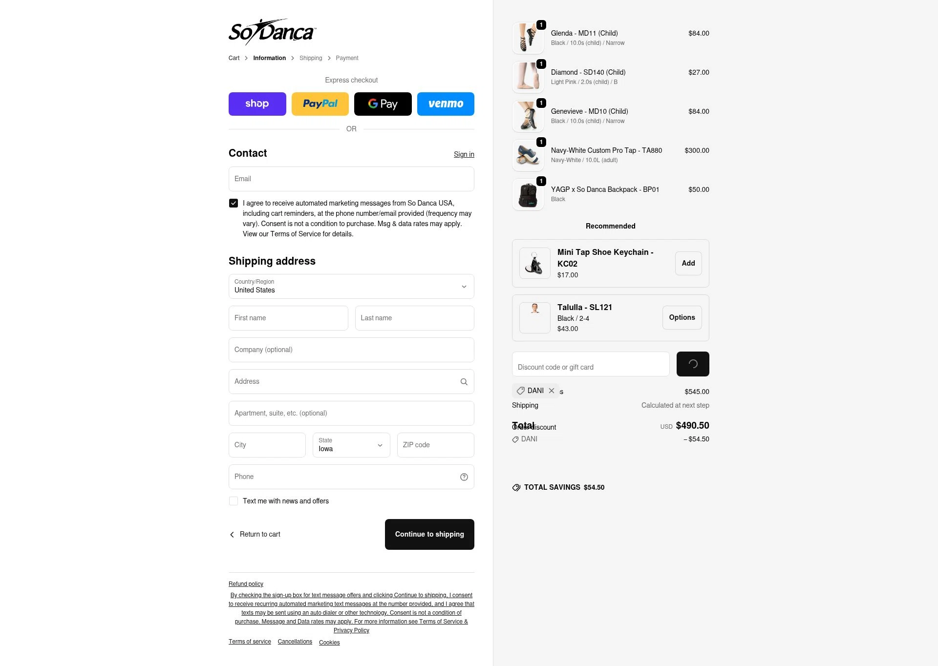 So Danca checkout page showing So Danca discount code box | Screenshot taken by SimplyCodes community member on Feb 7, 2026